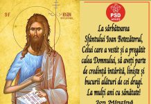 Mesajul conducerii PSD Argeș cu prilejul sărbătorii Sfântului Ioan